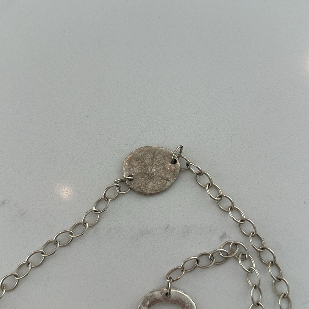 Susan Shaw necklace with circles 32” long, silver plated a few marks as shown. - Picture 3 of 5